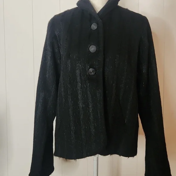 Vintage Cele black faux fur button-down winter jacket coat Large